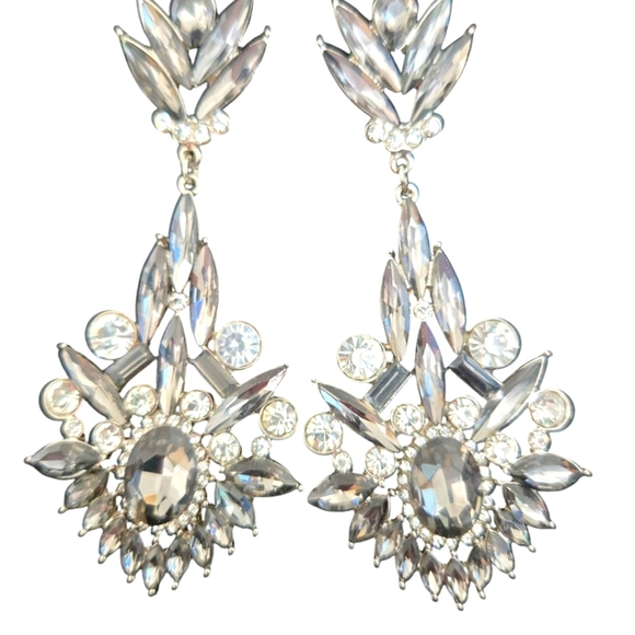 Elegant Large Silver Crystal Drop Earrings - Picture 2 of 5